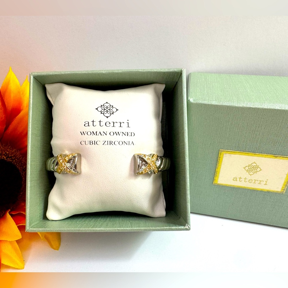 Atterri Gold and Silver Tone CZ Bangle